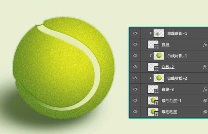 ‘Photoshop制作一个毛茸茸的草绿色网球图标‘