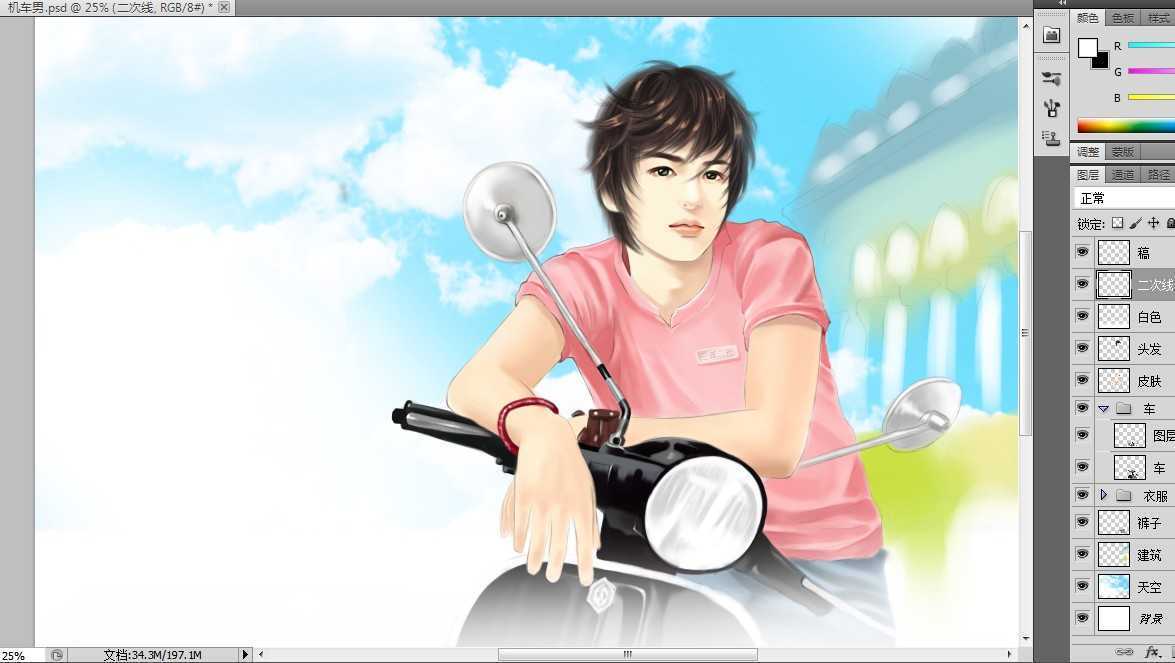 ‘photoshop鼠绘出午后阳光机车男孩唯美插画教程‘