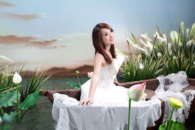 ‘Photoshop下将外景婚片调成甜美的青绿色‘