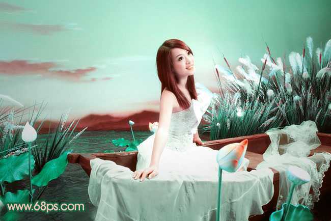 ‘Photoshop下将外景婚片调成甜美的青绿色‘