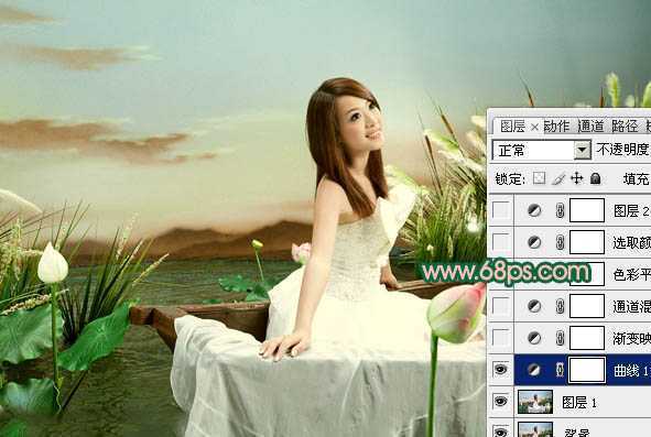 ‘Photoshop下将外景婚片调成甜美的青绿色‘