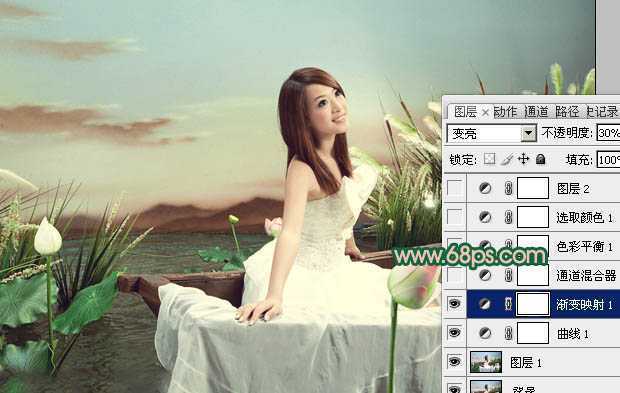 ‘Photoshop下将外景婚片调成甜美的青绿色‘