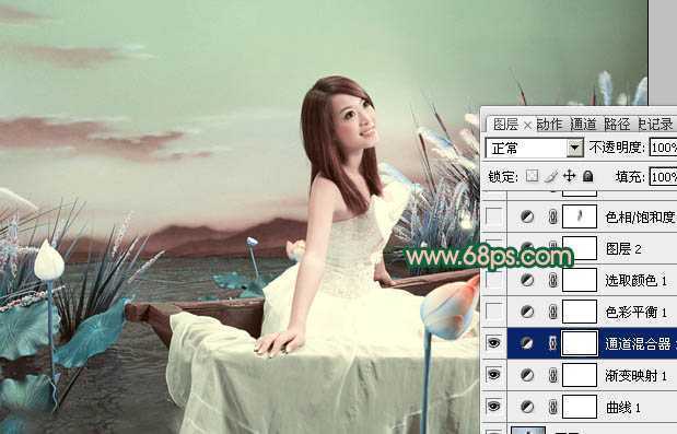 ‘Photoshop下将外景婚片调成甜美的青绿色‘