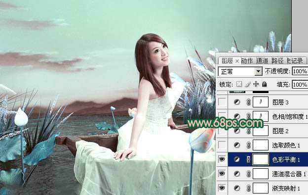 ‘Photoshop下将外景婚片调成甜美的青绿色‘