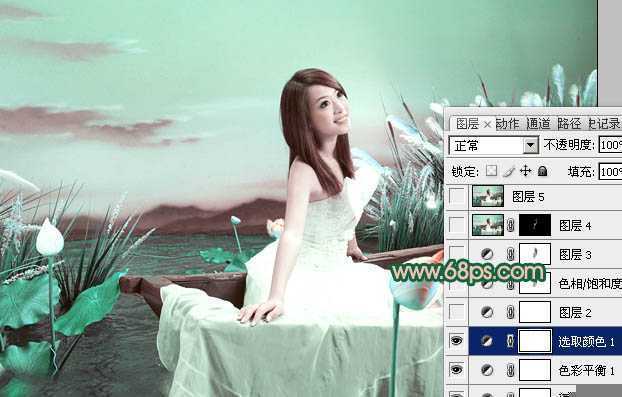 ‘Photoshop下将外景婚片调成甜美的青绿色‘