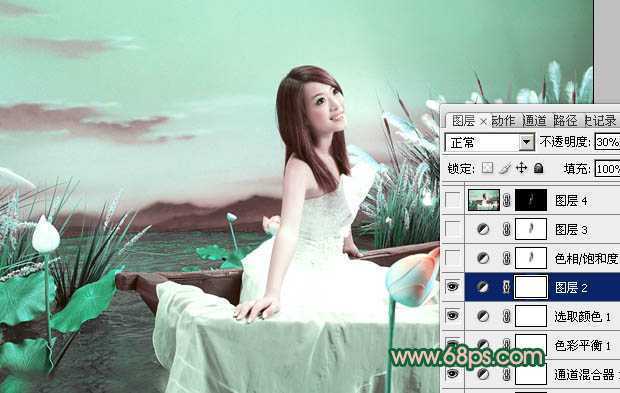 ‘Photoshop下将外景婚片调成甜美的青绿色‘