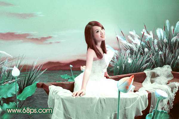 ‘Photoshop下将外景婚片调成甜美的青绿色‘