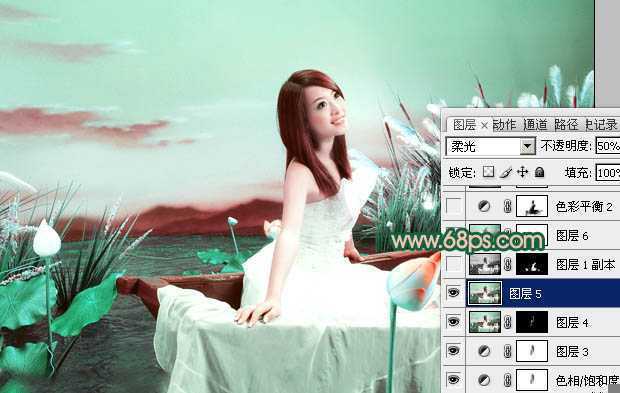 ‘Photoshop下将外景婚片调成甜美的青绿色‘