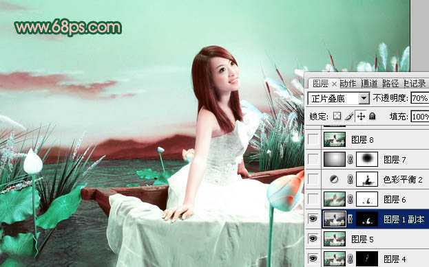 ‘Photoshop下将外景婚片调成甜美的青绿色‘