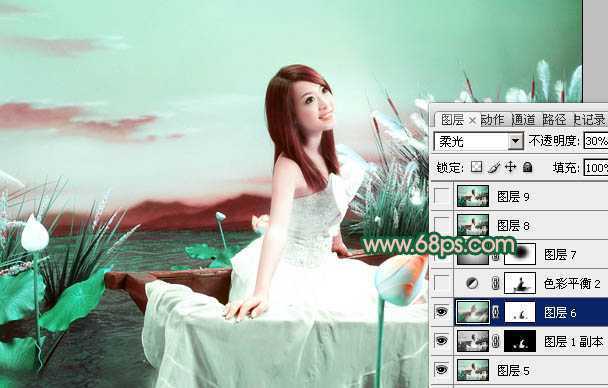 ‘Photoshop下将外景婚片调成甜美的青绿色‘