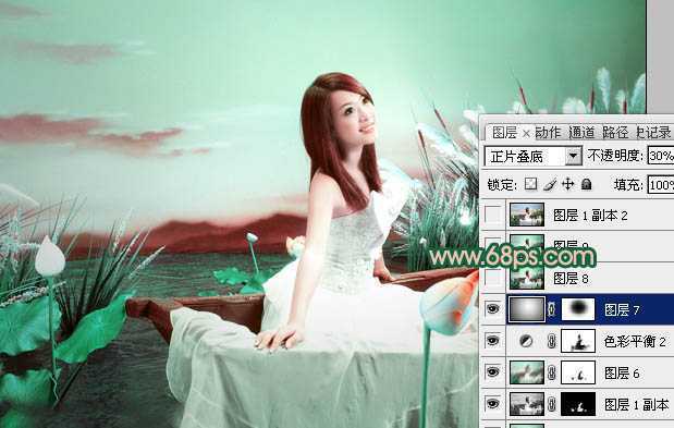 ‘Photoshop下将外景婚片调成甜美的青绿色‘