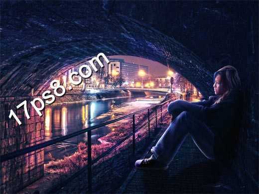 ‘photoshop合成制作坐在桥洞里发呆的美女‘