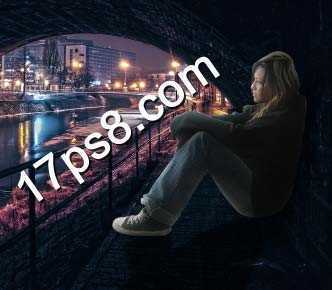 ‘photoshop合成制作坐在桥洞里发呆的美女‘