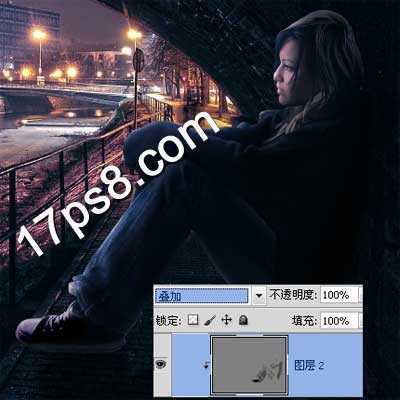 ‘photoshop合成制作坐在桥洞里发呆的美女‘