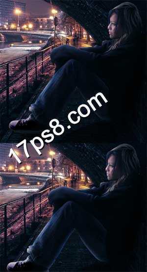 ‘photoshop合成制作坐在桥洞里发呆的美女‘