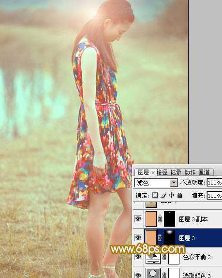 ‘Photoshop为草地人物照片加上柔美的淡橙色效果教程‘