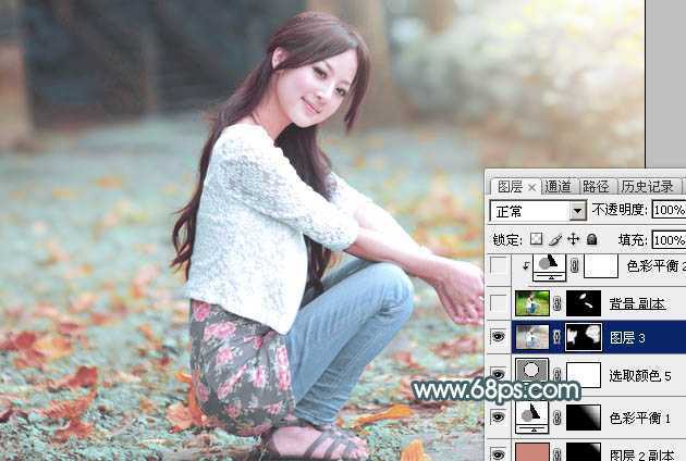 ‘Photoshop给果子美女调制甜美的淡调青红色‘