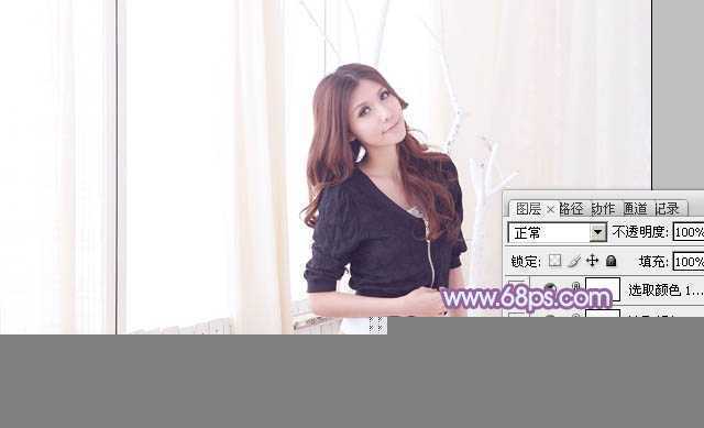 ‘Photoshop为室内美女调制出柔和的韩系淡紫色‘