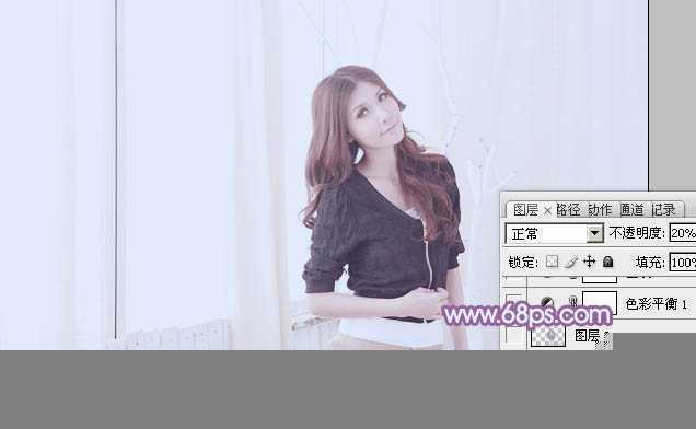 ‘Photoshop为室内美女调制出柔和的韩系淡紫色‘