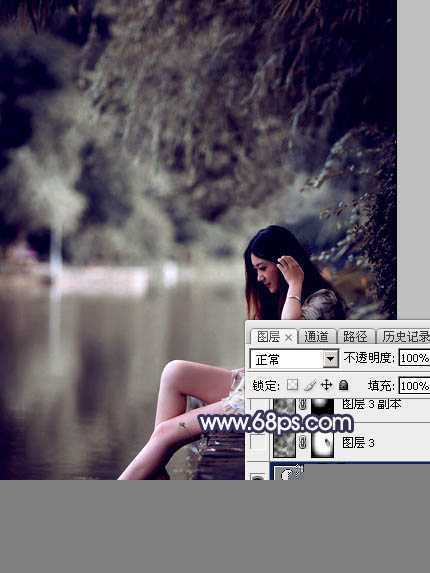 ‘Photoshop制出唯美的冬季飘雪水景人物图片‘
