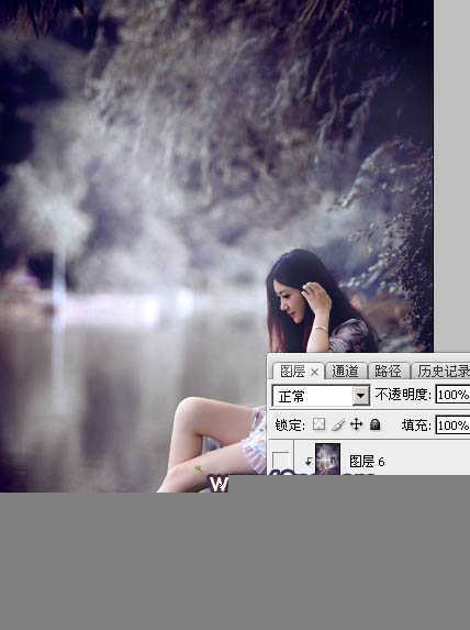 ‘Photoshop制出唯美的冬季飘雪水景人物图片‘