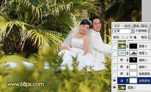 ‘Photoshop将外景婚片调出清爽的甜美色‘