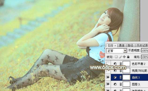 ‘Photoshop将草地美女图片打造柔美的韩系粉黄色‘