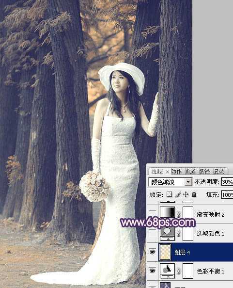 ‘Photoshop制作经典蓝色外景婚片‘