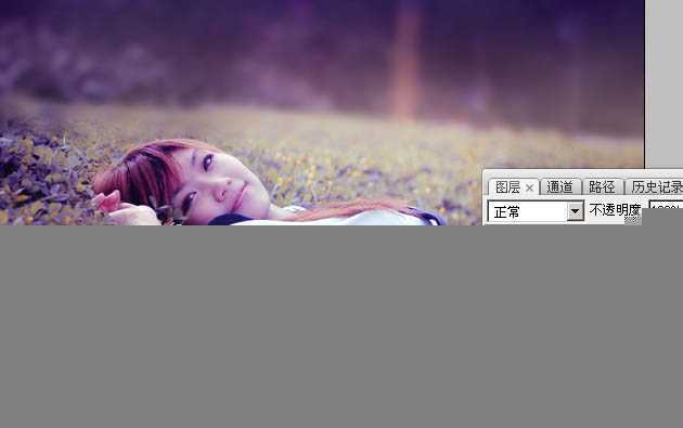 ‘Photoshop将草地人物图片调制出柔美的梦幻暗调蓝黄色‘