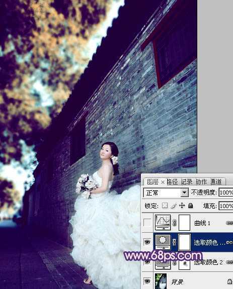 ‘Photoshop将古建筑婚片调制出柔和的橙蓝色效果‘