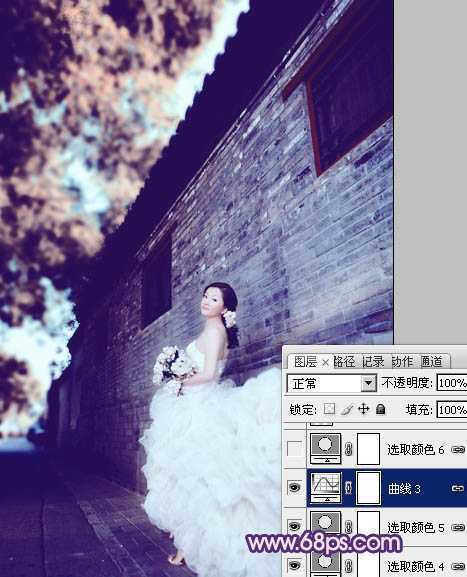 ‘Photoshop将古建筑婚片调制出柔和的橙蓝色效果‘