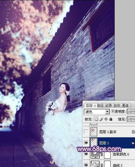 ‘Photoshop将古建筑婚片调制出柔和的橙蓝色效果‘