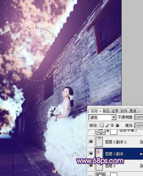 ‘Photoshop将古建筑婚片调制出柔和的橙蓝色效果‘