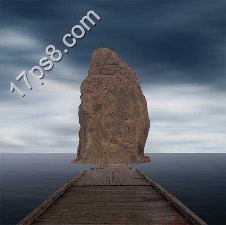‘photoshop合成制作出奇形怪状的石头房子矗立在海边的恐怖场景‘