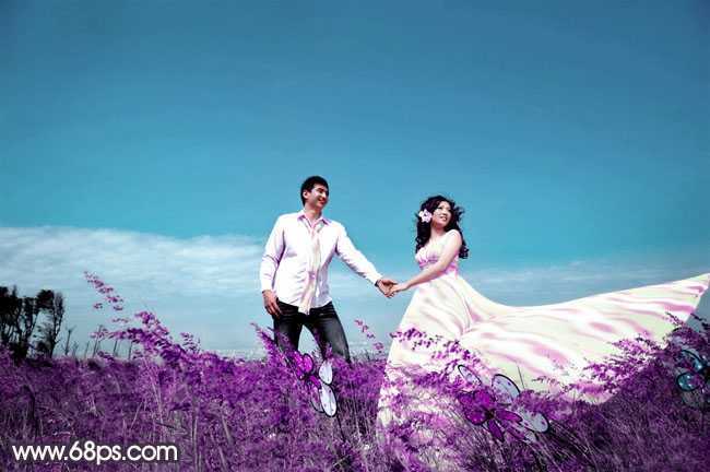 ‘Photosho将草地婚片打造出漂亮的青紫色效果‘