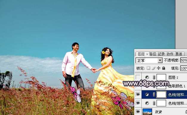 ‘Photosho将草地婚片打造出漂亮的青紫色效果‘