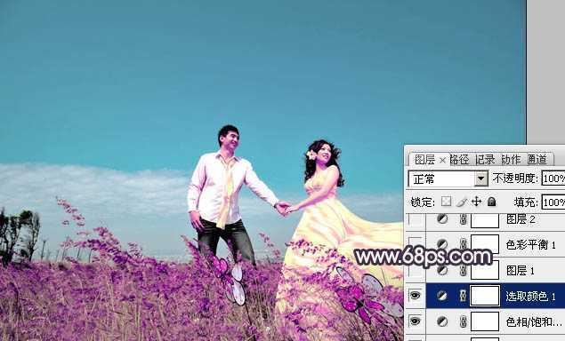 ‘Photosho将草地婚片打造出漂亮的青紫色效果‘