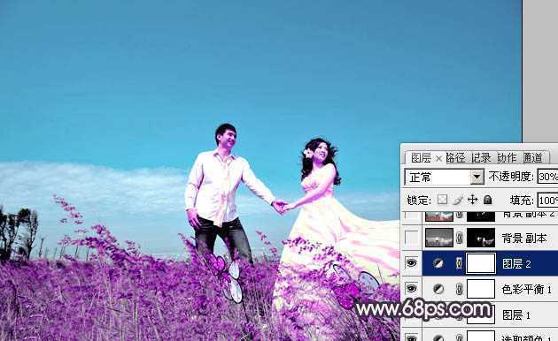 ‘Photosho将草地婚片打造出漂亮的青紫色效果‘