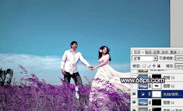 ‘Photosho将草地婚片打造出漂亮的青紫色效果‘