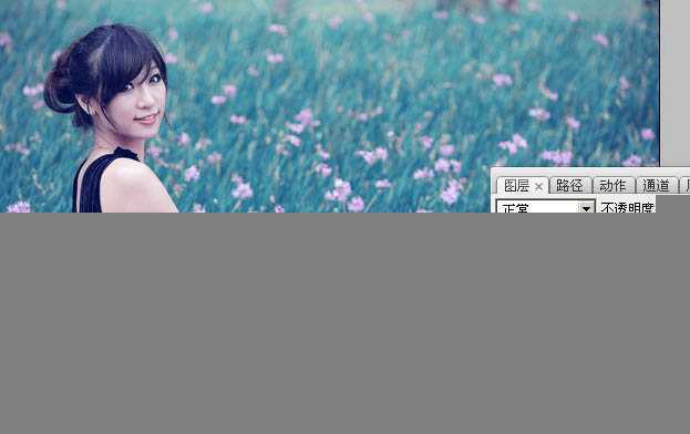 ‘Photoshop将花草中的美女加上唯美梦幻的青蓝色‘