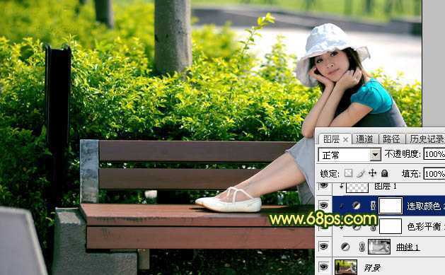 ‘Photoshop调制出暗调秋季黄褐色花坛边美女图片‘