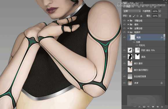 ‘Photoshop制作科技感十足的机器人特效美女‘