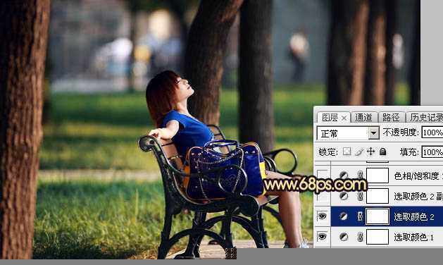 ‘Photoshop将公园中的人物加上暗调秋季暖色‘