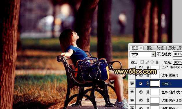 ‘Photoshop将公园中的人物加上暗调秋季暖色‘