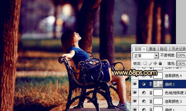 ‘Photoshop将公园中的人物加上暗调秋季暖色‘