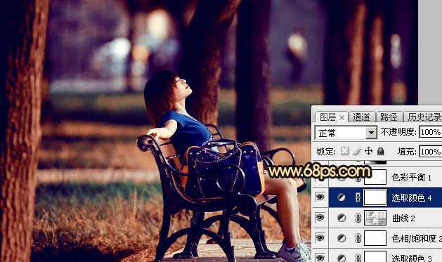 ‘Photoshop将公园中的人物加上暗调秋季暖色‘