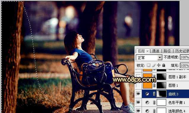 ‘Photoshop将公园中的人物加上暗调秋季暖色‘