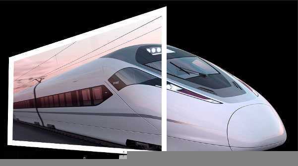 ‘Photoshop制作动车车头冲出相框的画面效果‘