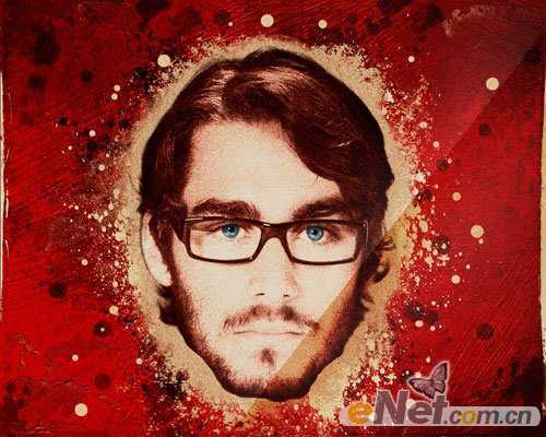 ‘photoshop利用画笔及图层样式制作颓废的古典头像海报‘