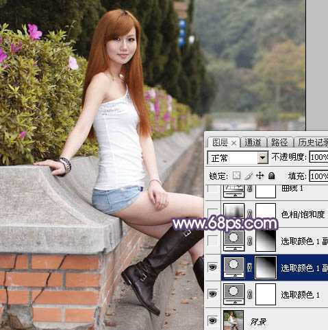 ‘Photoshop将夏季外景美女图片增加秋季阳光暖色‘